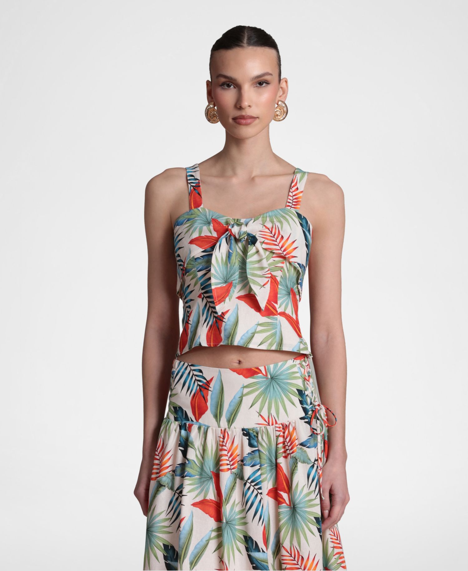 Women's Linen-Blend Tie-Front Top