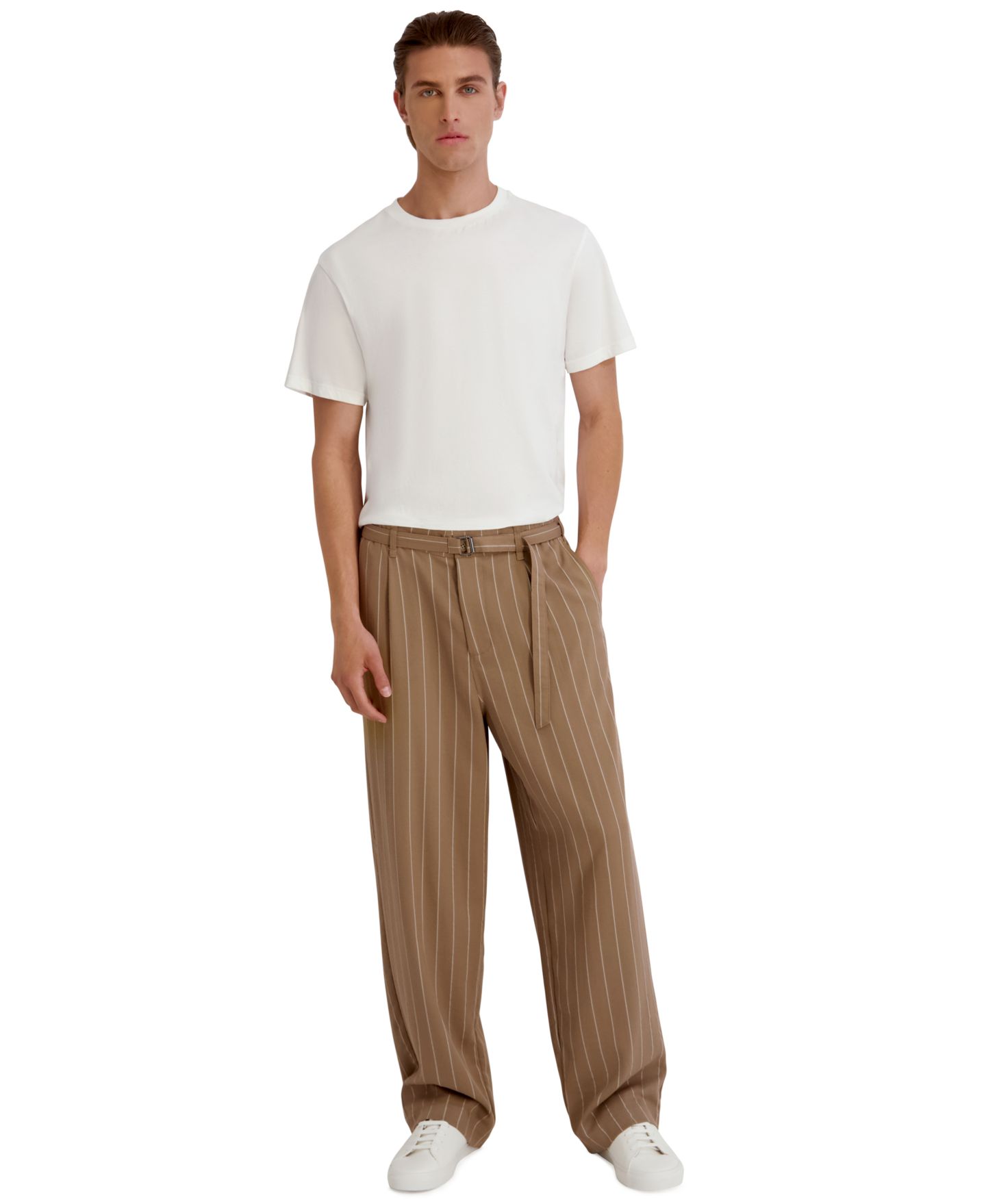 Мужские брюки KARL LAGERFELD PARIS Stripe Regular-Fit Removable Belt, цвет: Рыжевато-коричневый — фото 2