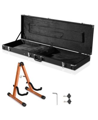 Rectangular Electric Bass Guitar Case Hard Shell with Folding Guitar Stand