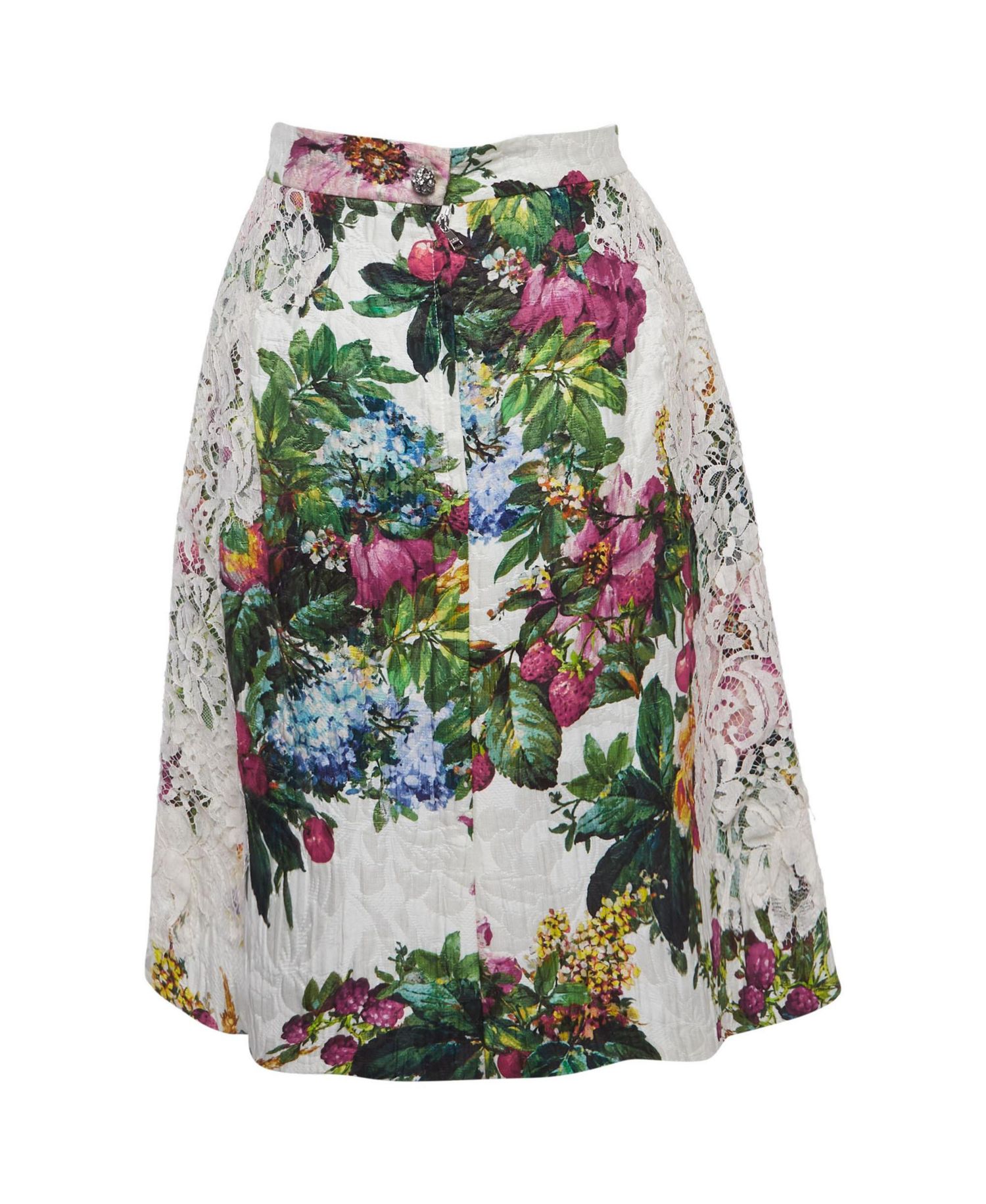 Pre-Owned Dolce and Gabbana Floral Jacquard Lace-Trimmed Skirt