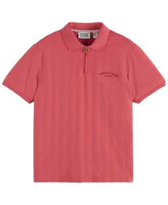 Men's Popcorn Textured Quarter-Zip Short-Sleeve Polo Shirt