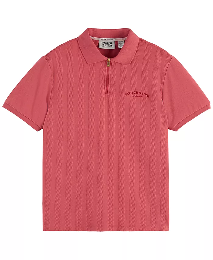 Men's Popcorn Textured Quarter-Zip Short-Sleeve Polo Shirt