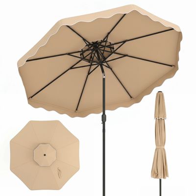 Patio Umbrella w/Push Button Tilt and Crank 2-Tier Vented Top 8 Metal Ribs