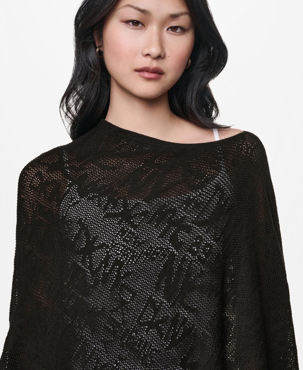 Dkny Jeans Women's Asymmetric Logo Pointelle Stitch Poncho Sweater