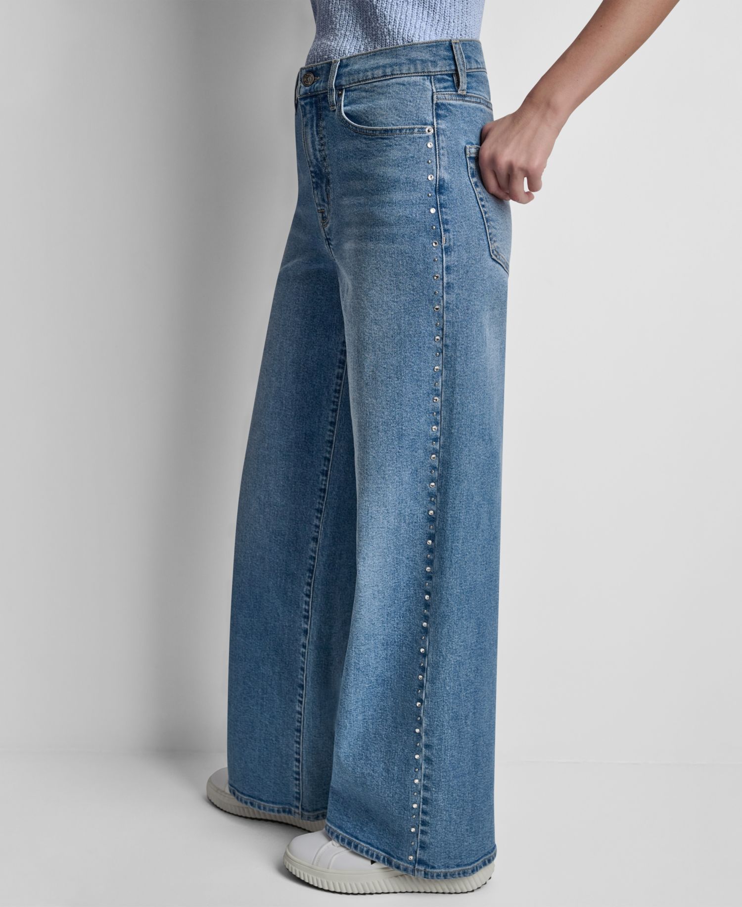 Women's High-Rise Wide-Leg Outseam Studs Jeans