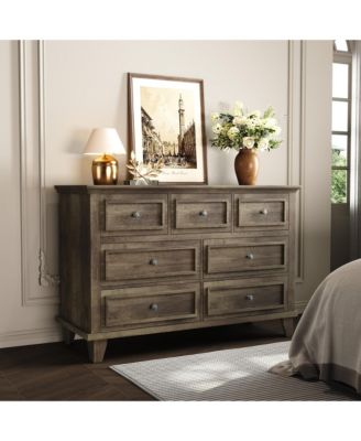 Modern 7 Drawer Dresser for Bedroom - Wide Chest of Drawers - Deep Storage - Water-Resistant Wood Top - Metal Handles - Thickened Desktop
