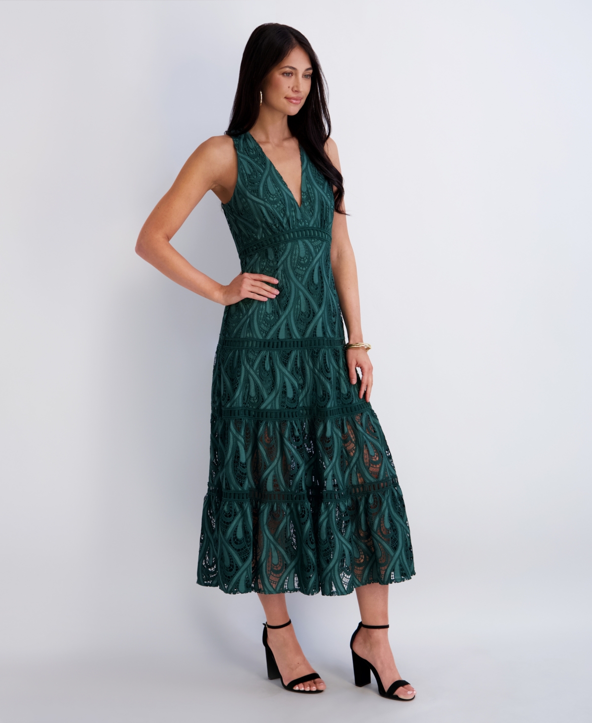 Siena Women's Heavy Lace Halter Tiered Dress