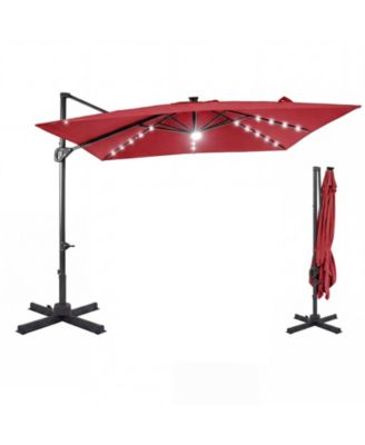 Cantilever Patio Umbrella With Solar LED Lights Square Offset Hanging Umbrella