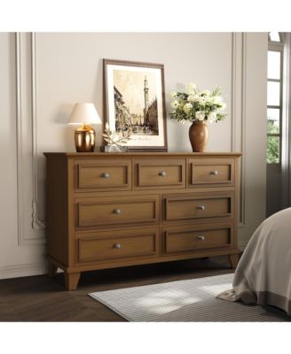 Modern 7 Drawer Dresser for Bedroom - Wide Chest of Drawers - Deep Storage - Water-Resistant Wood Top - Metal Handles - Thickened Desktop
