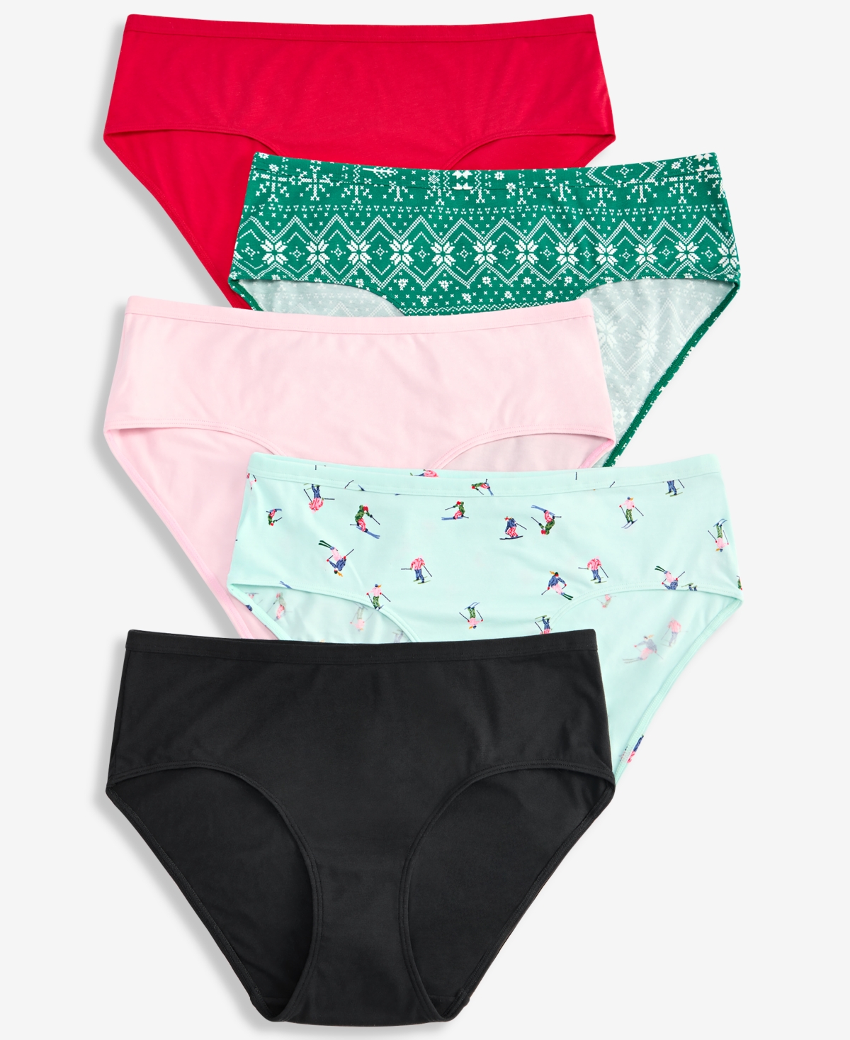 State of Day Full Coverage Hipster Panty, 5-Pack, Macy's Exclusive - Holiday Multi