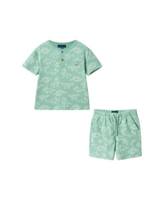 Andy and Evan Toddler Boys Graphic Print Henley Set - Green dinosaur 58$