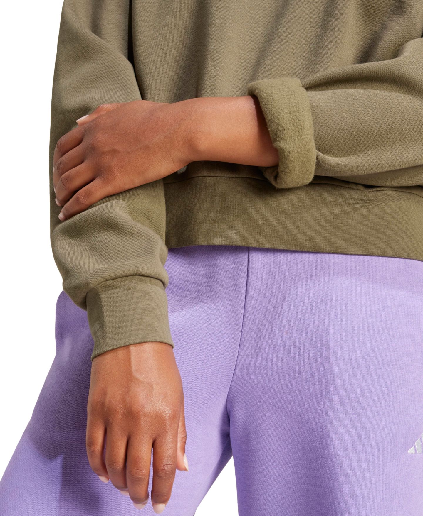 Женские толстовки adidas Crewneck, цвет: Оливковый / Белый — фото 4
