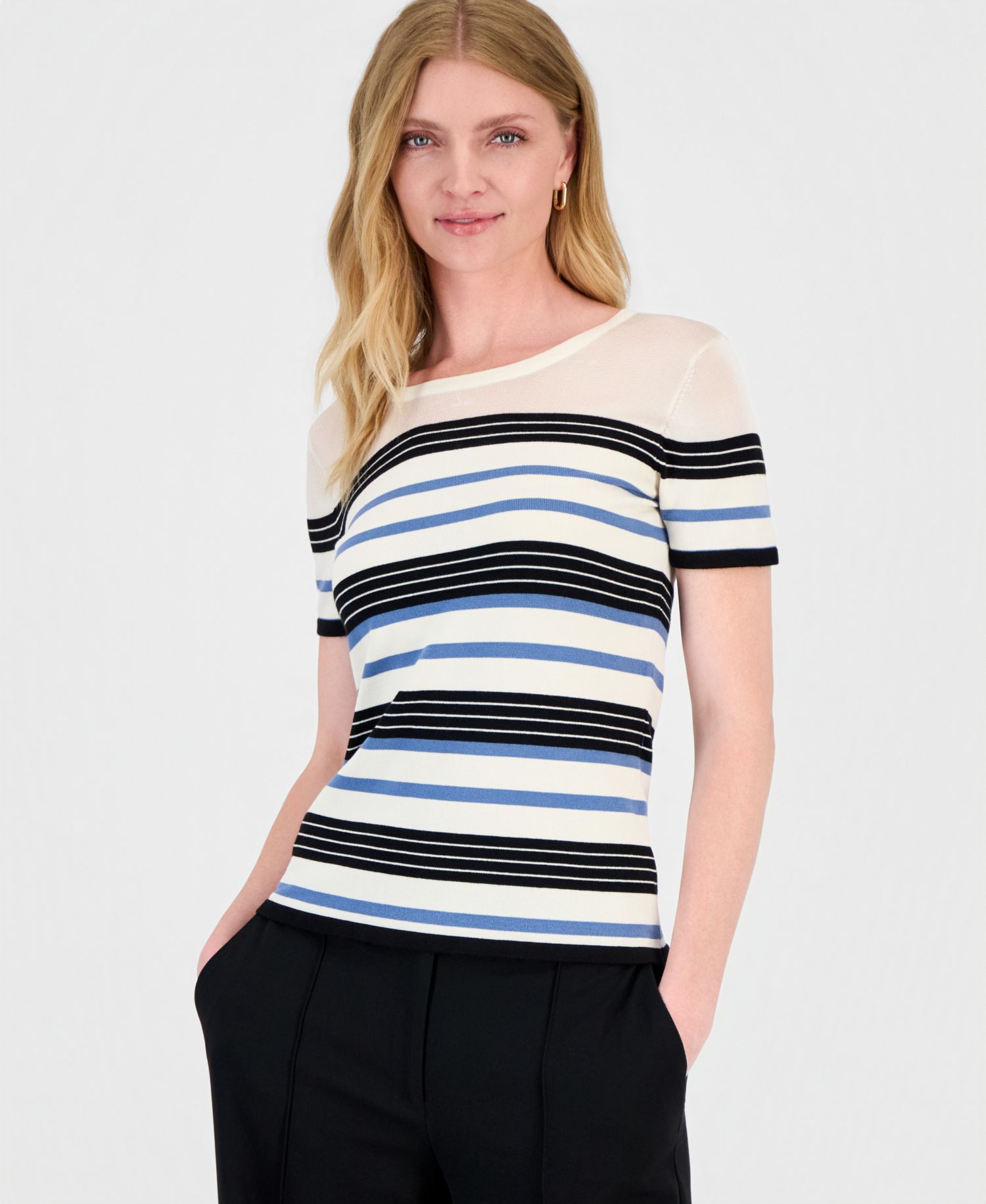 Women's Short-Sleeve Striped Crewneck Top