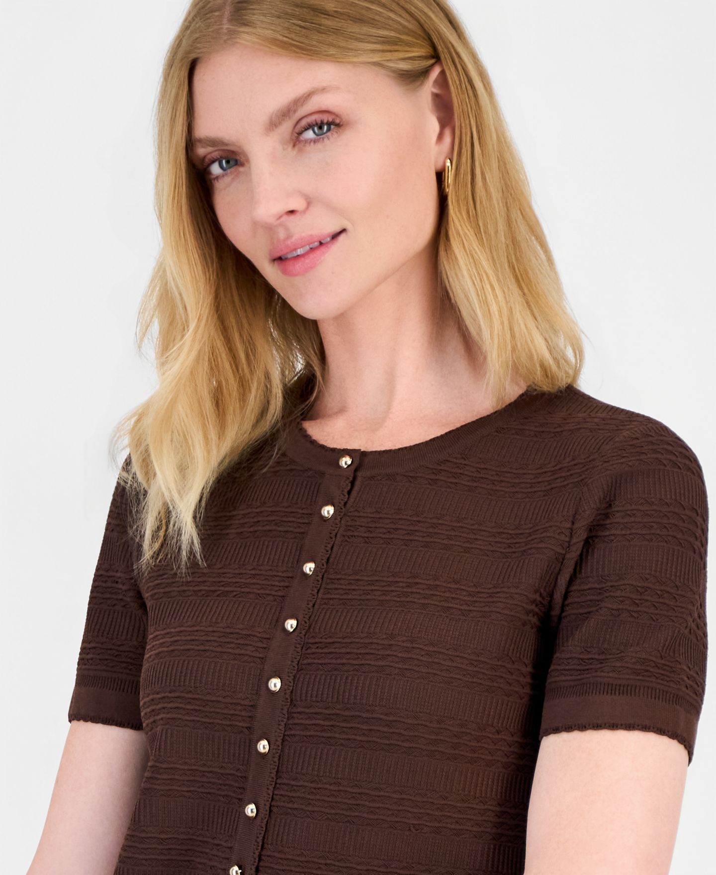 Женский кардиган T Tahari Textured Ruffled-Hem, цвет: Какао — фото 4