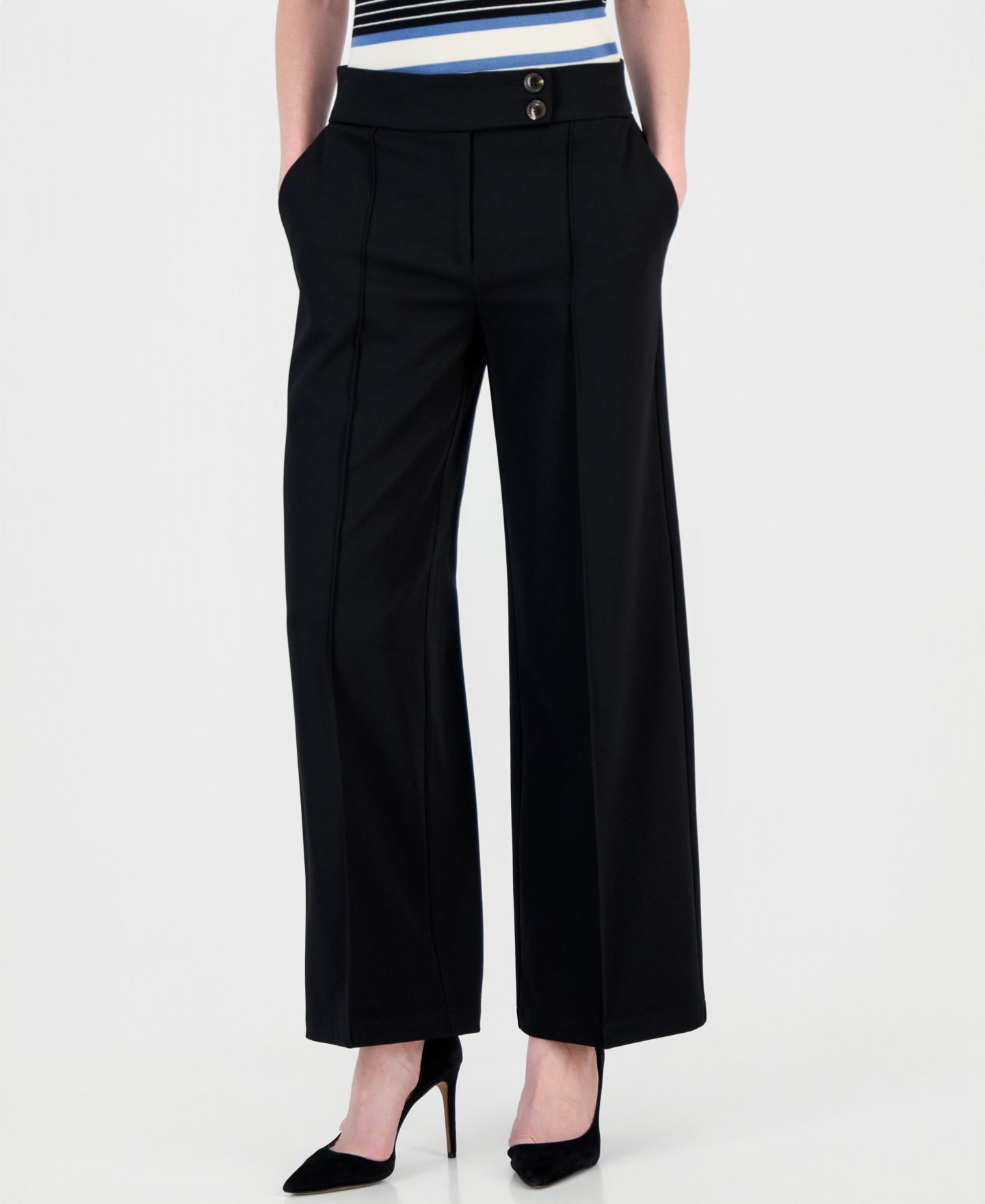 Женские брюки T Tahari Extended Tab Wide Leg, цвет: Чёрный — фото 3