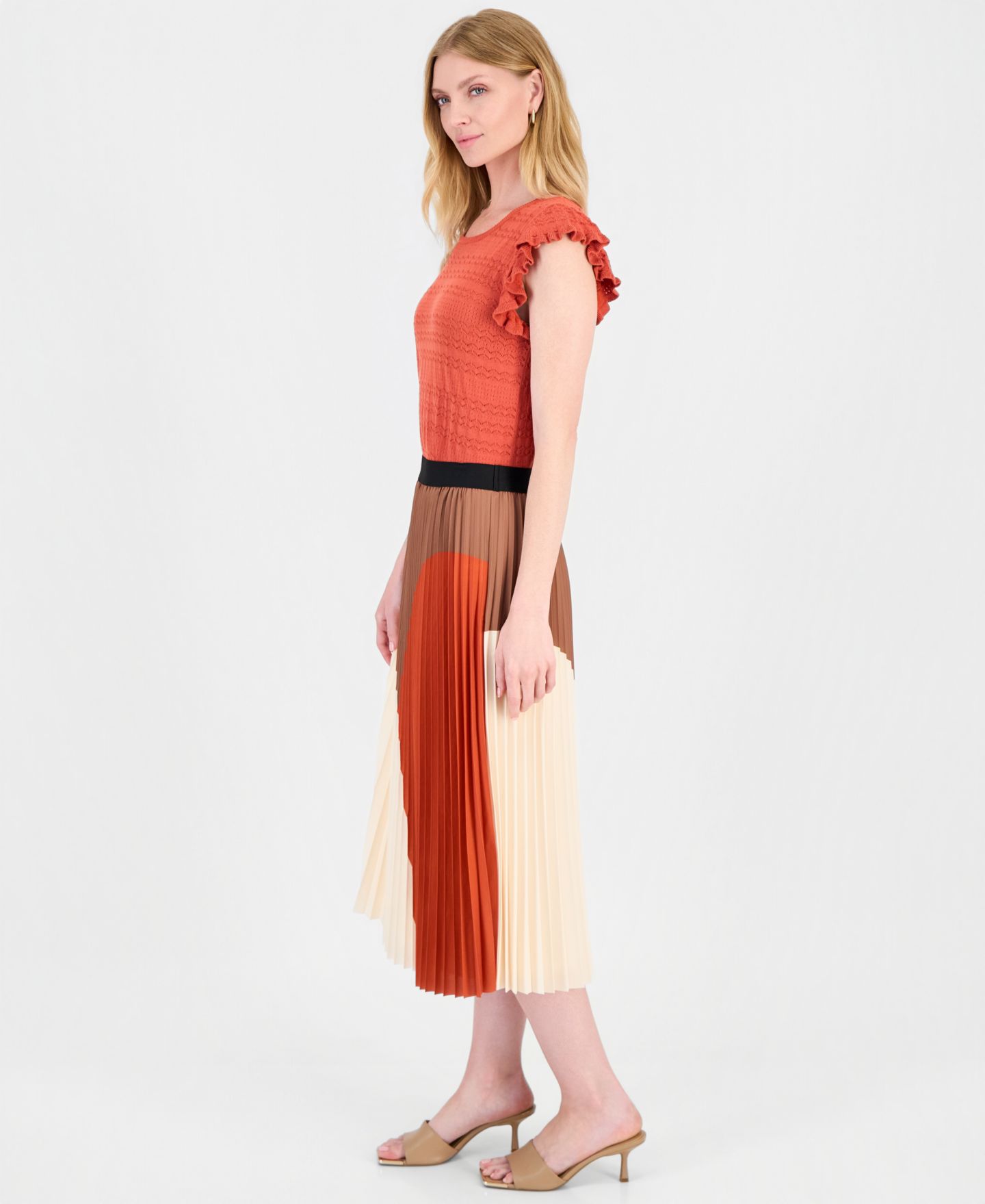 Женская юбка T Tahari Pleated Pull-On Midi Flare, цвет: Разноцветный — фото 3