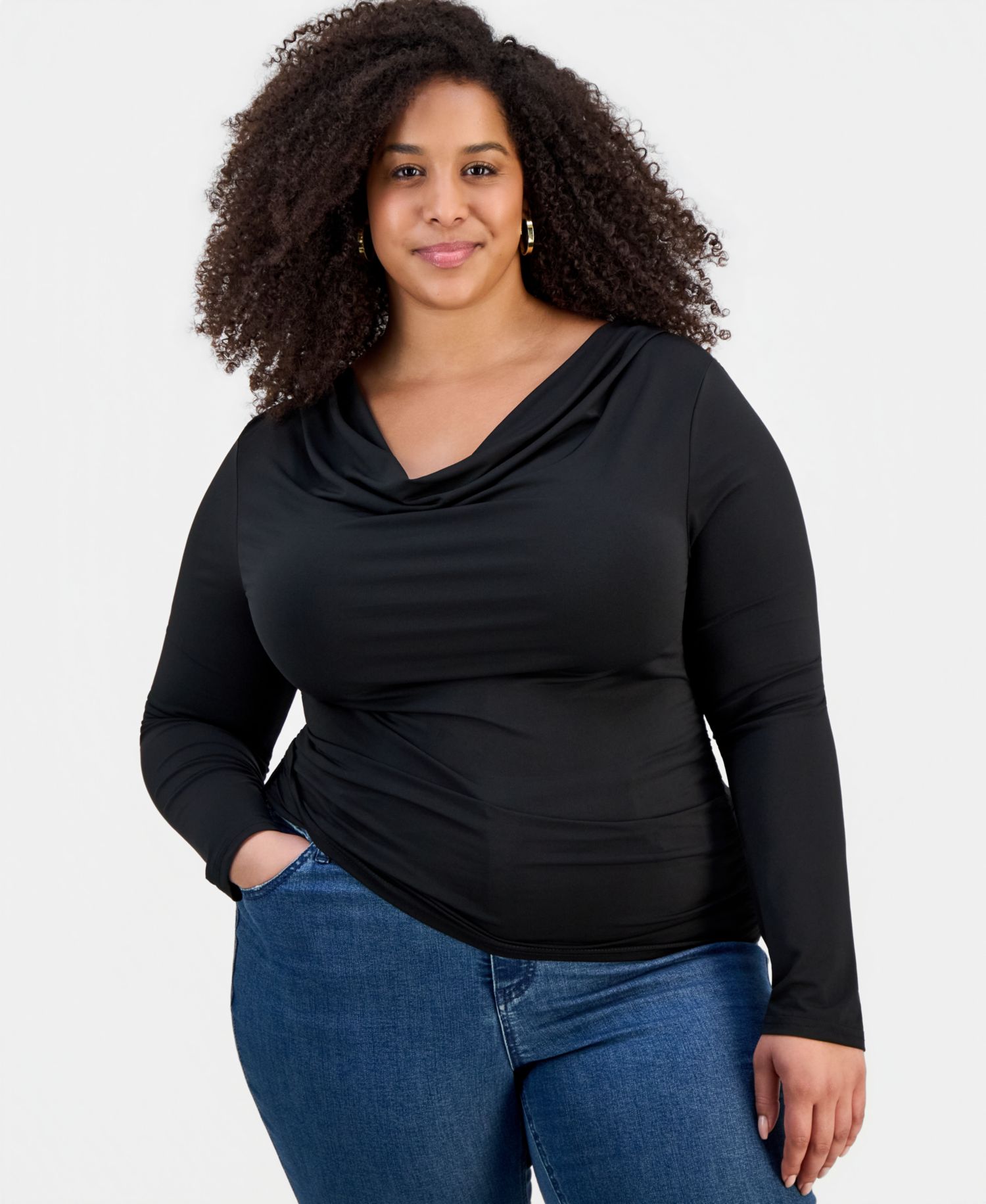 Trendy Plus Size Cowlneck Jersey Top