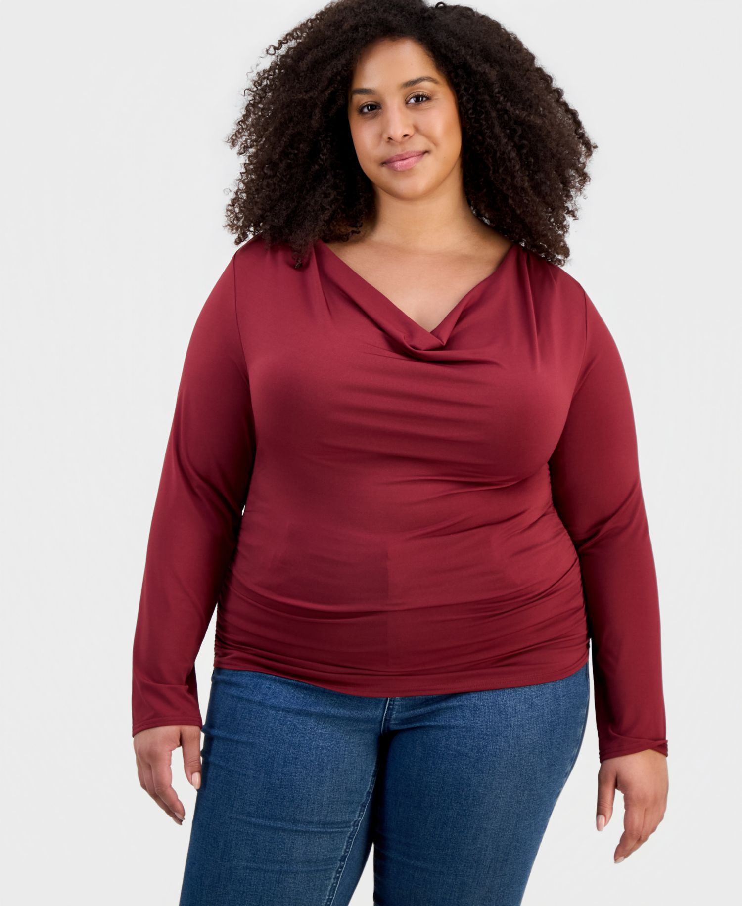 Trendy Plus Size Cowlneck Jersey Top