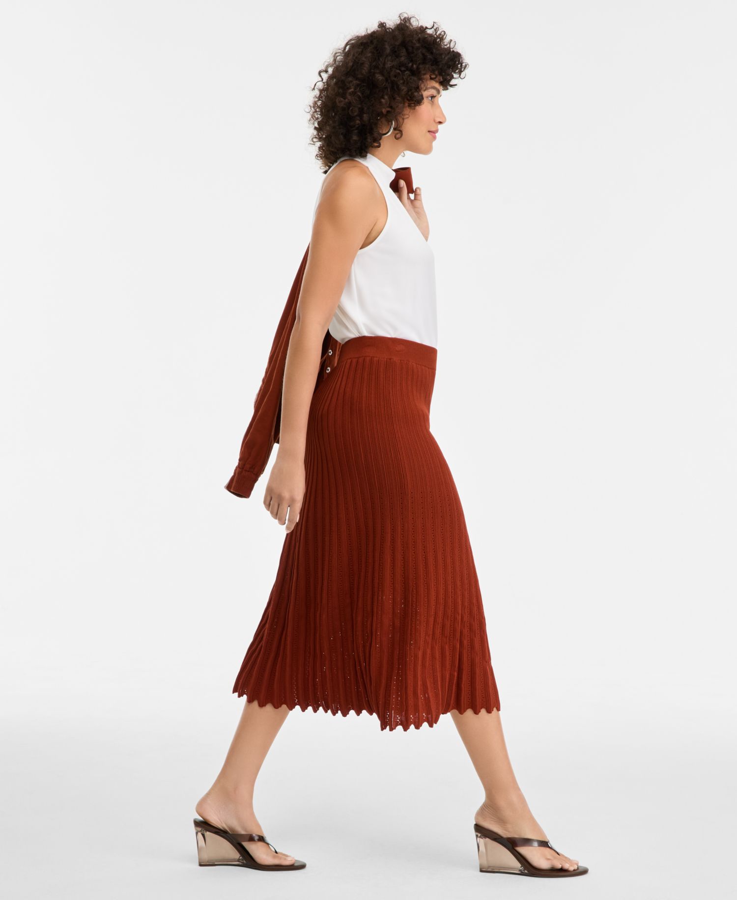 Women's Sweater-Knit Pleated High-Waisted Skirt