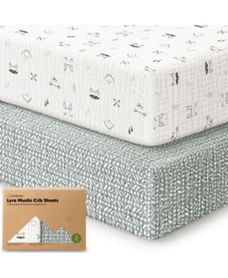 Lyra Muslin Crib Sheets for Boys, Girls, 2pk 52x28 Cotton Baby Crib Mattress Sheets Fitted, Soft, Breathable
