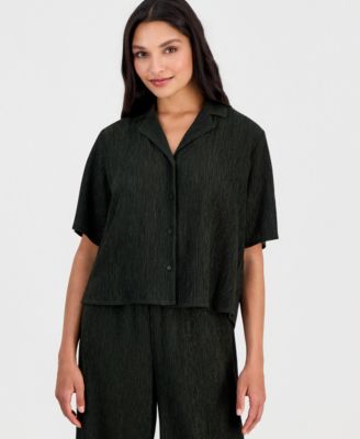 Women's Notch-Collar Elbow-Sleeve Shirt