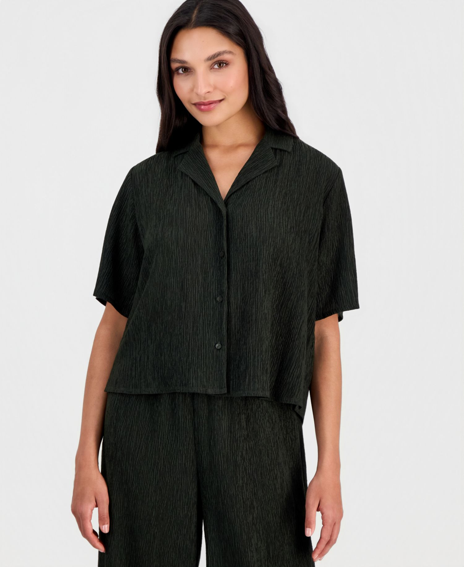 Women's Notch-Collar Elbow-Sleeve Shirt