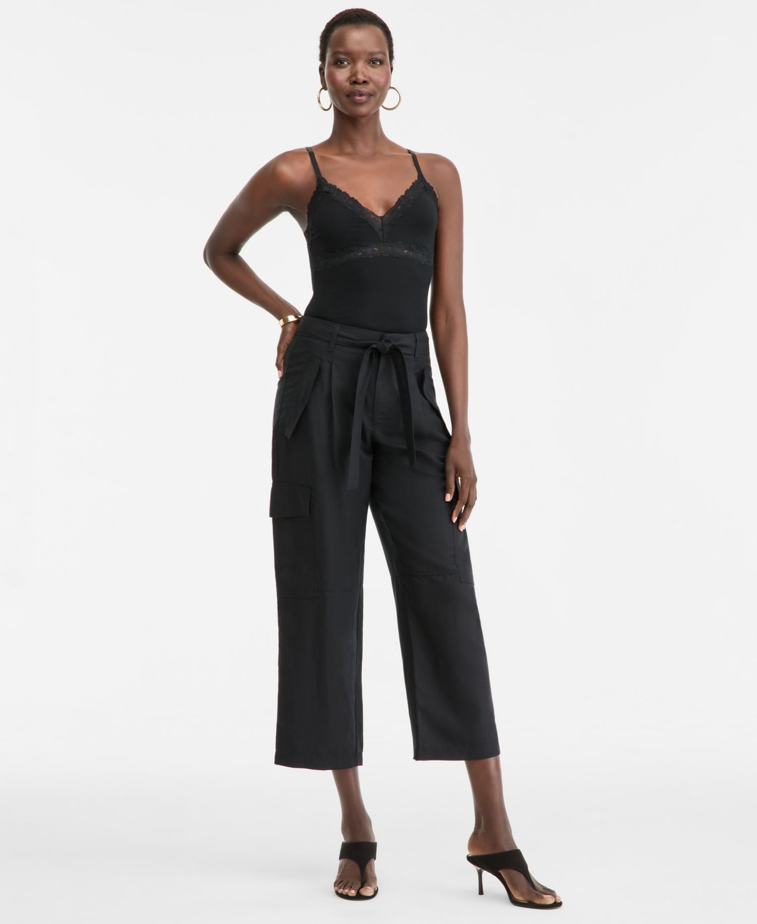 Women's Cropped Belted Cargo Pants