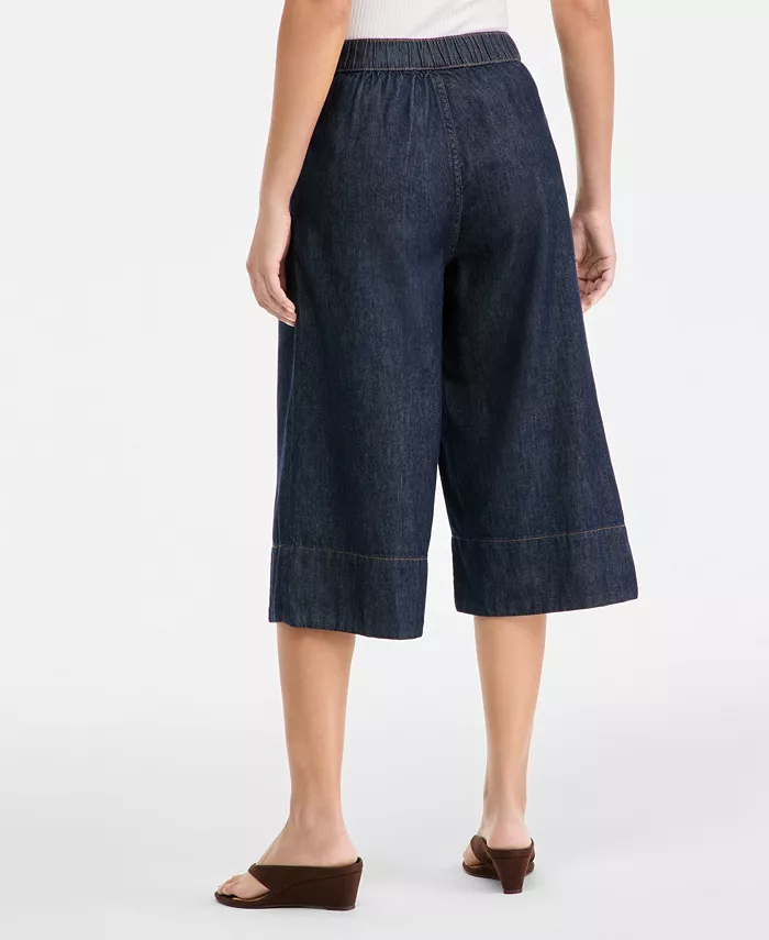 Women's Cropped Denim Wide-Leg Pants - thumbnail 4