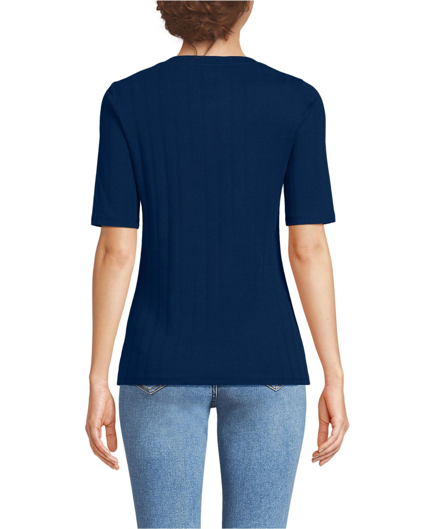 Women's Elbow Sleeve Variegated Micro Rib Scoop Neck Henley