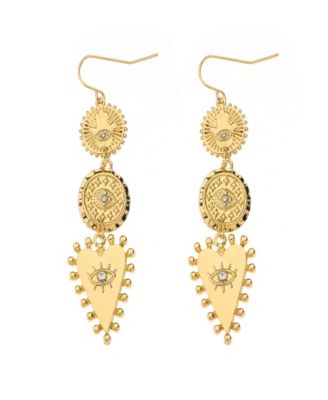 Gold-Tone Eye Design Fish Hook Dangle Earrings