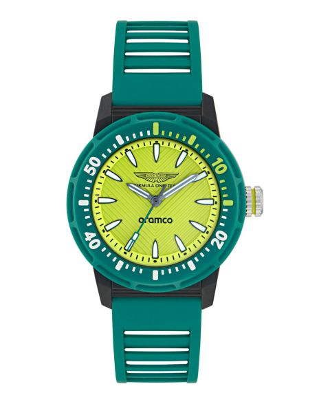 Мужские часы Aston Martin F1 PDK 3 Hand Quartz Green Silicone 40mm
