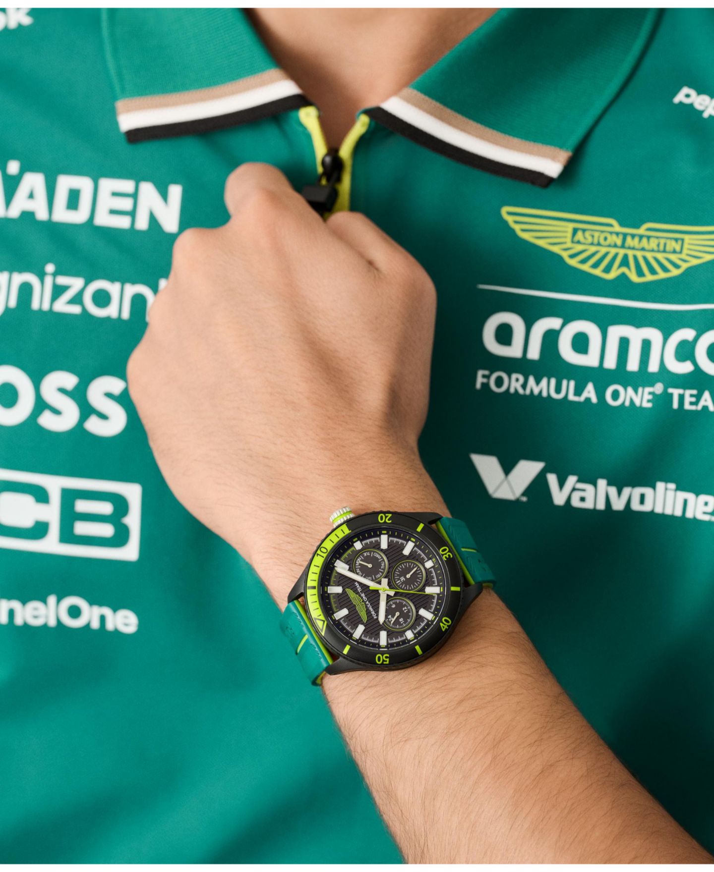 Мужские часы Aston Martin F1 PIT Multi-Function Quartz Green Silicone 46mm — фото 5