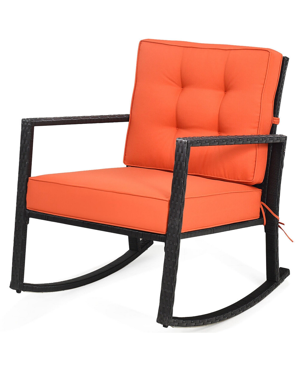 Gymax Outdoor Wicker Rocking Chair Patio Lawn Rattan Single Chair Glider with Cushion