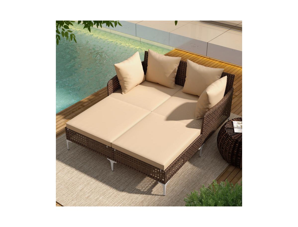 Boyel Living Outdoor Rattan Double Daybed Wicker Chaise Lounge