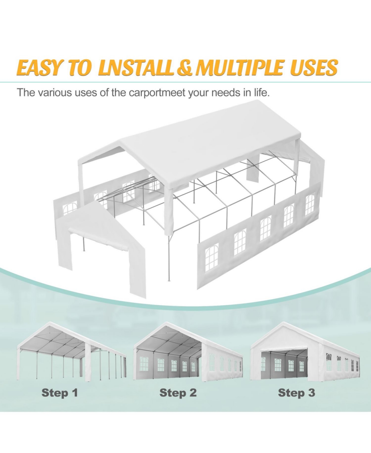 Asagikoiai 16x32 Heavy Duty Metal Carport Canopy with Sidewalls and Doors