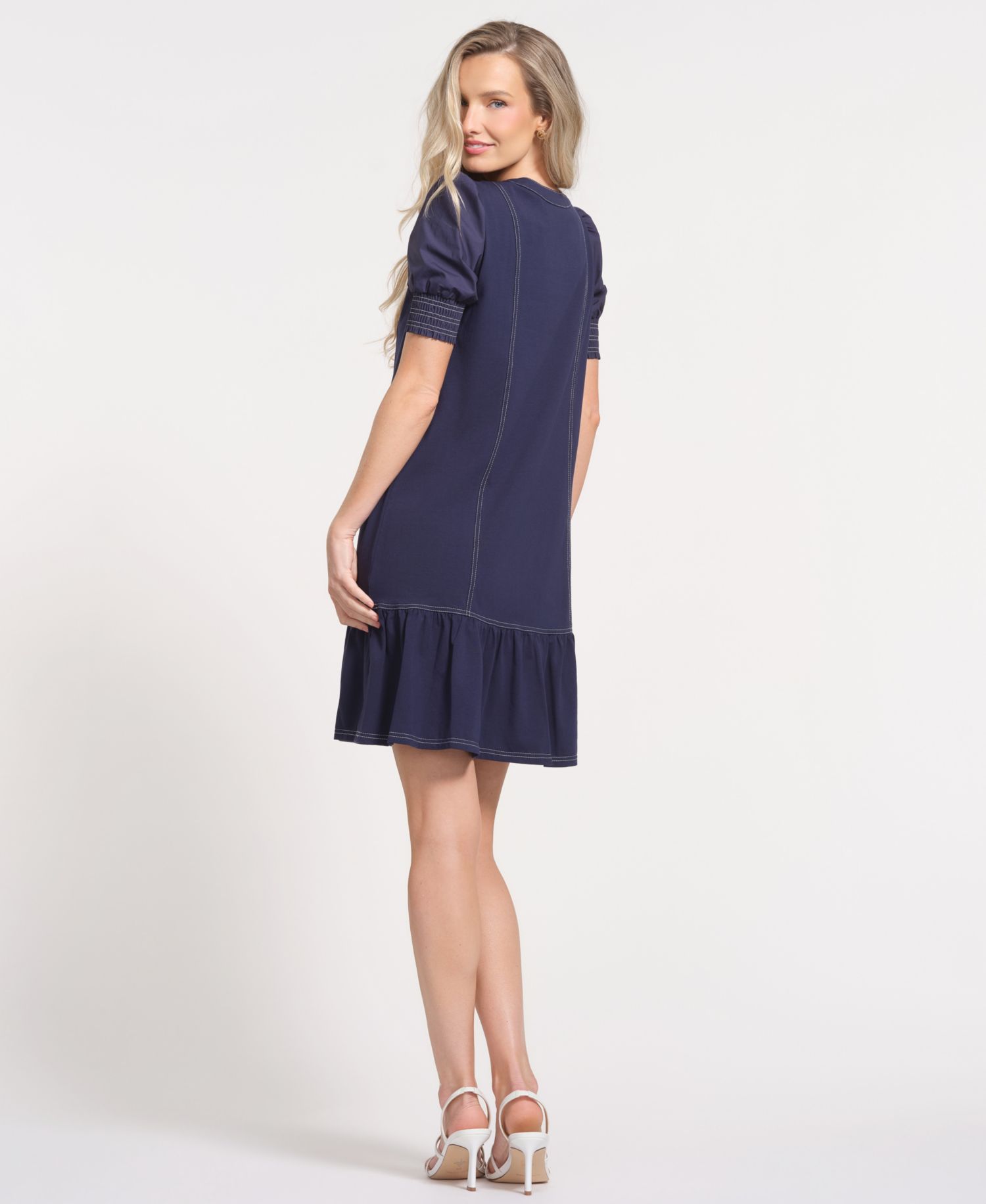 Women's Puff-Sleeve Crewneck Mini Dress