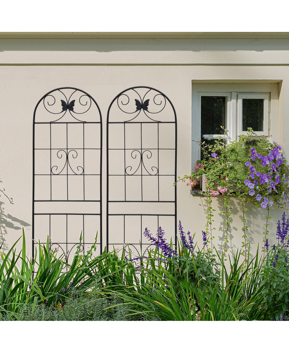 Clihome Metal Garden Trellis 71" x 19.7" Rustproof Trellis for Climbing Plants Outdoor Flower Support