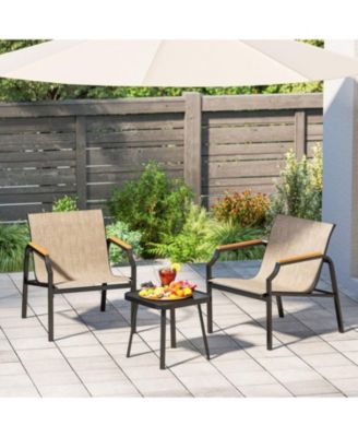 3 Piece Outdoor Chair Set with Breathable Fabric Seat and Armrests