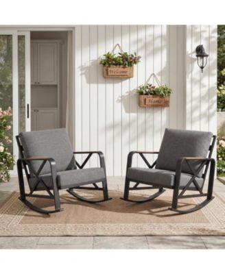 Outdoor Rocking Chair Set of 2, Patio Furniture Sets, Waterproof Rocking Chair with Thick Cushion, Metal Rocker for Balcony