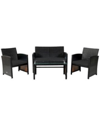 4 Pieces Patio Rattan Cushioned Furniture Set with Coffee Table