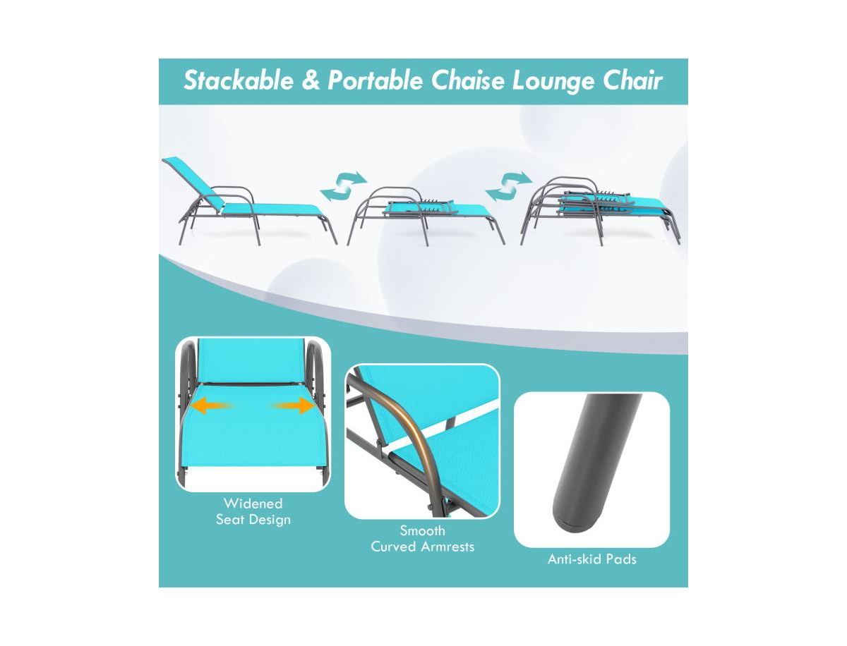 Boyel Living 2 Pieces Outdoor Patio Lounge Chair Chaise Fabric with Adjustable Reclining Armrest