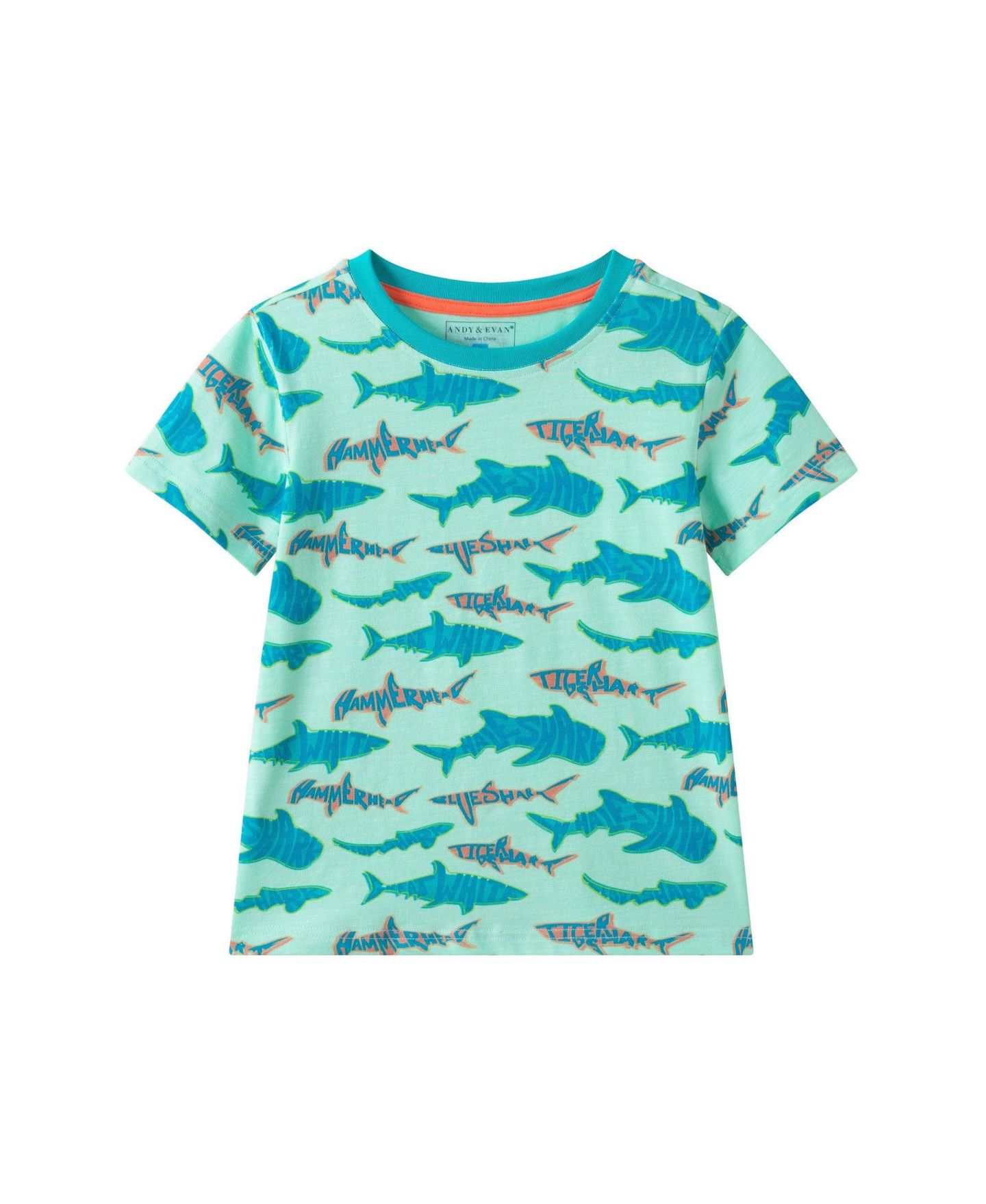 Футболка Andy & Evan Teal Sharks Graphic для мальчиков-малышей, цвет: Бирюзовый — фото 1