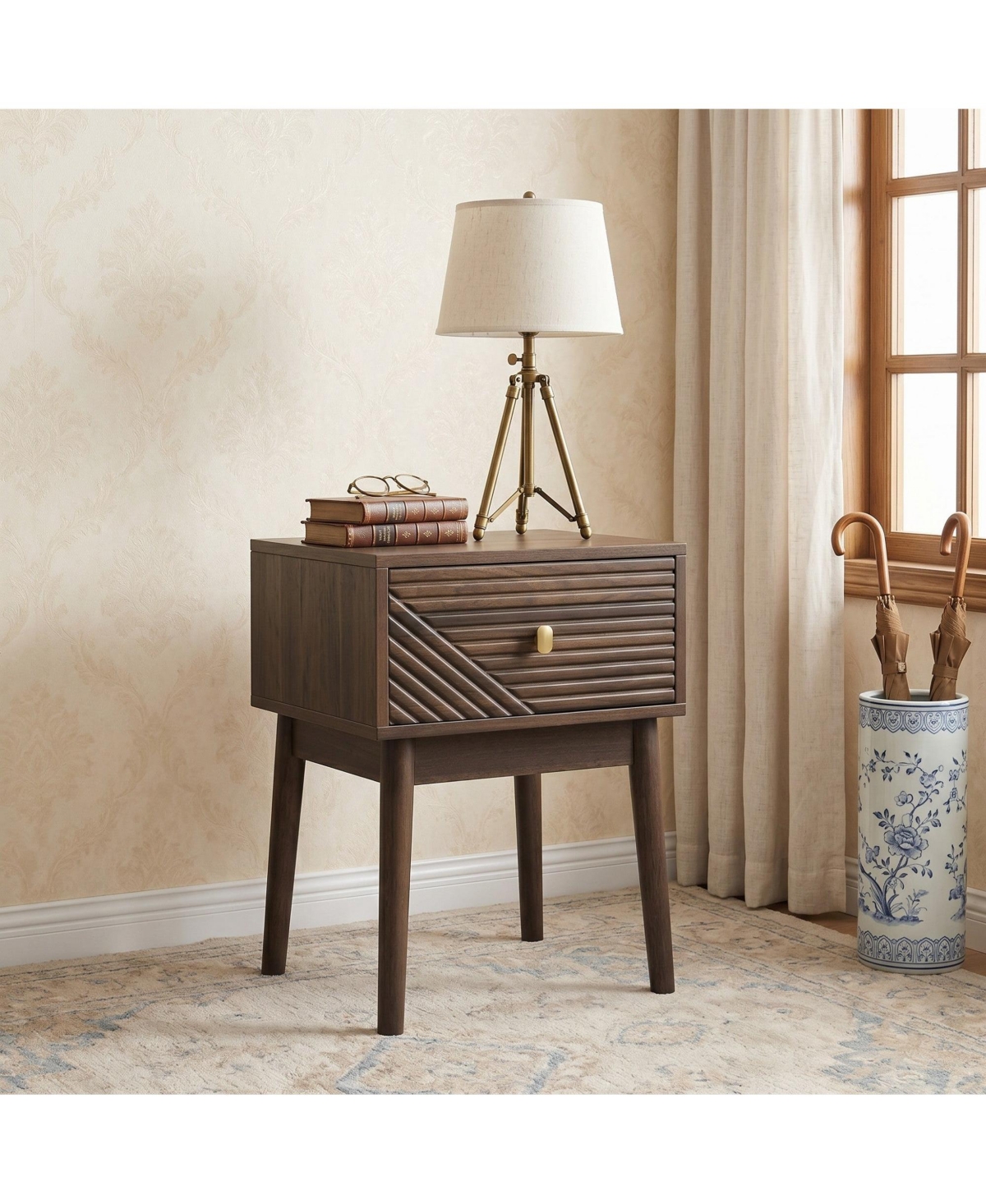 Sailvan Mid-Century Modern Bedside Table 2-Piece Set, with Metal Handles for Bedroom