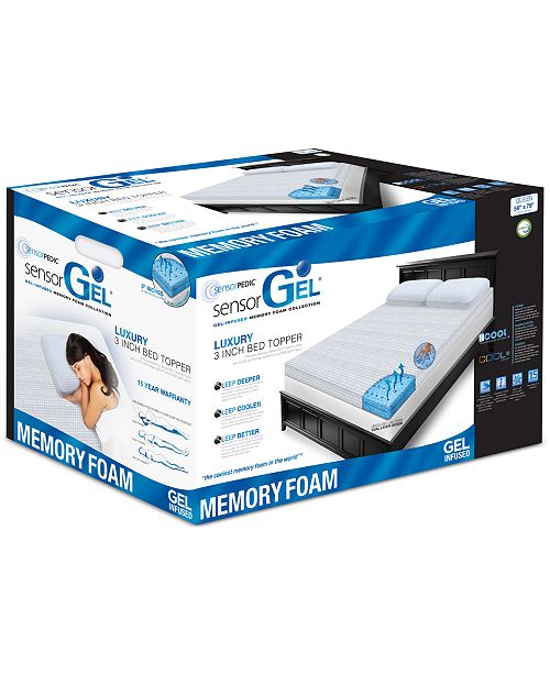 CLOSEOUT! 3" Gel Memory Foam Mattress Toppers, Breathable