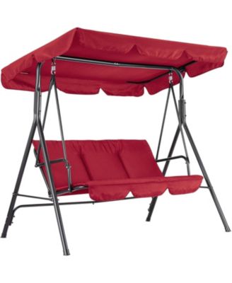 3-Seat Patio Swing Chair With Adjustable Canopy And Thick Waterproof Cushions, Outdoor Steel Frame Porch Swing