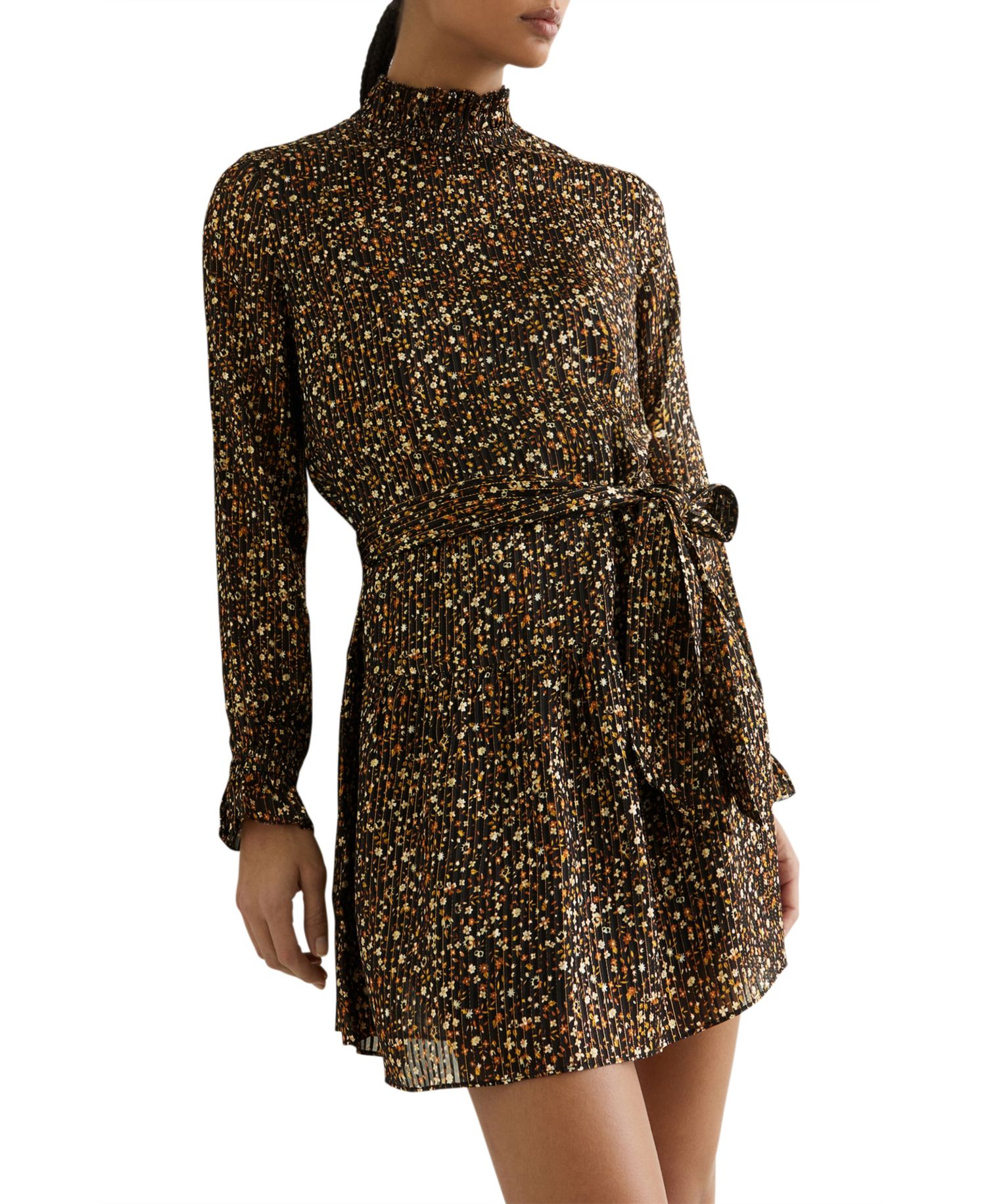 Women's Floral Metallic Flippy Mini Dress
