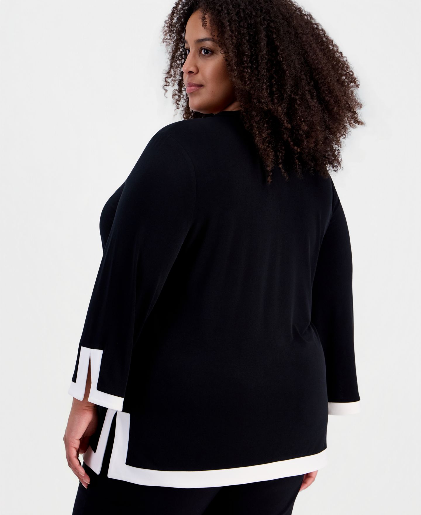 JM Collection Plus Size 3/4-Sleeve Split Neck Tunic, цвет: Глубокий чёрный — фото 2