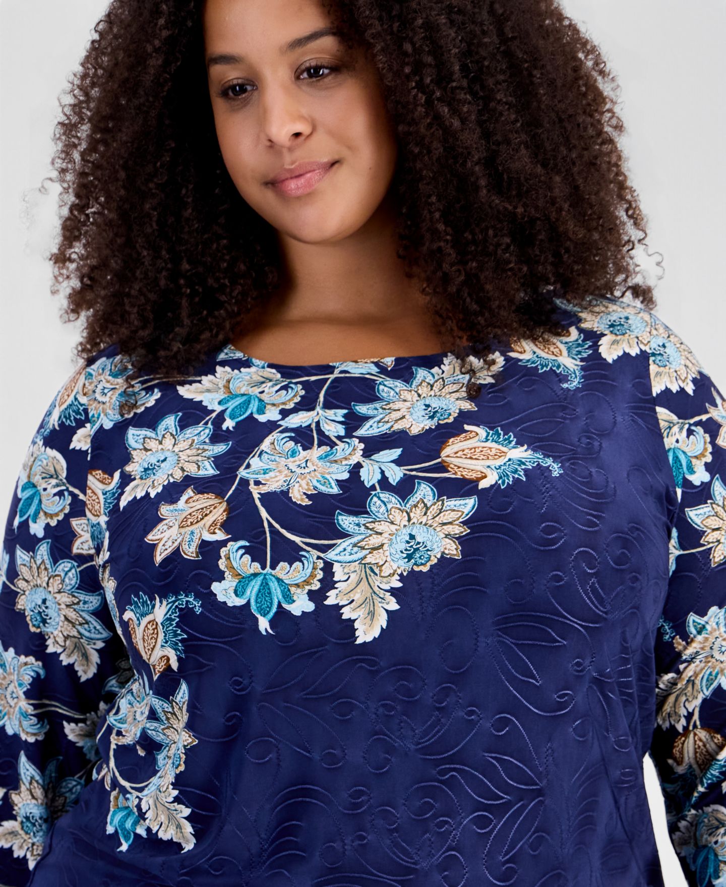 Женская футболка JM Collection Plus Size Printed Scoop Neck 3/4-Sleeve, цвет: Синий — фото 3