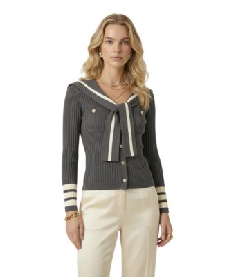 Women's Ribbed Knit Sailor Collar Cardigan