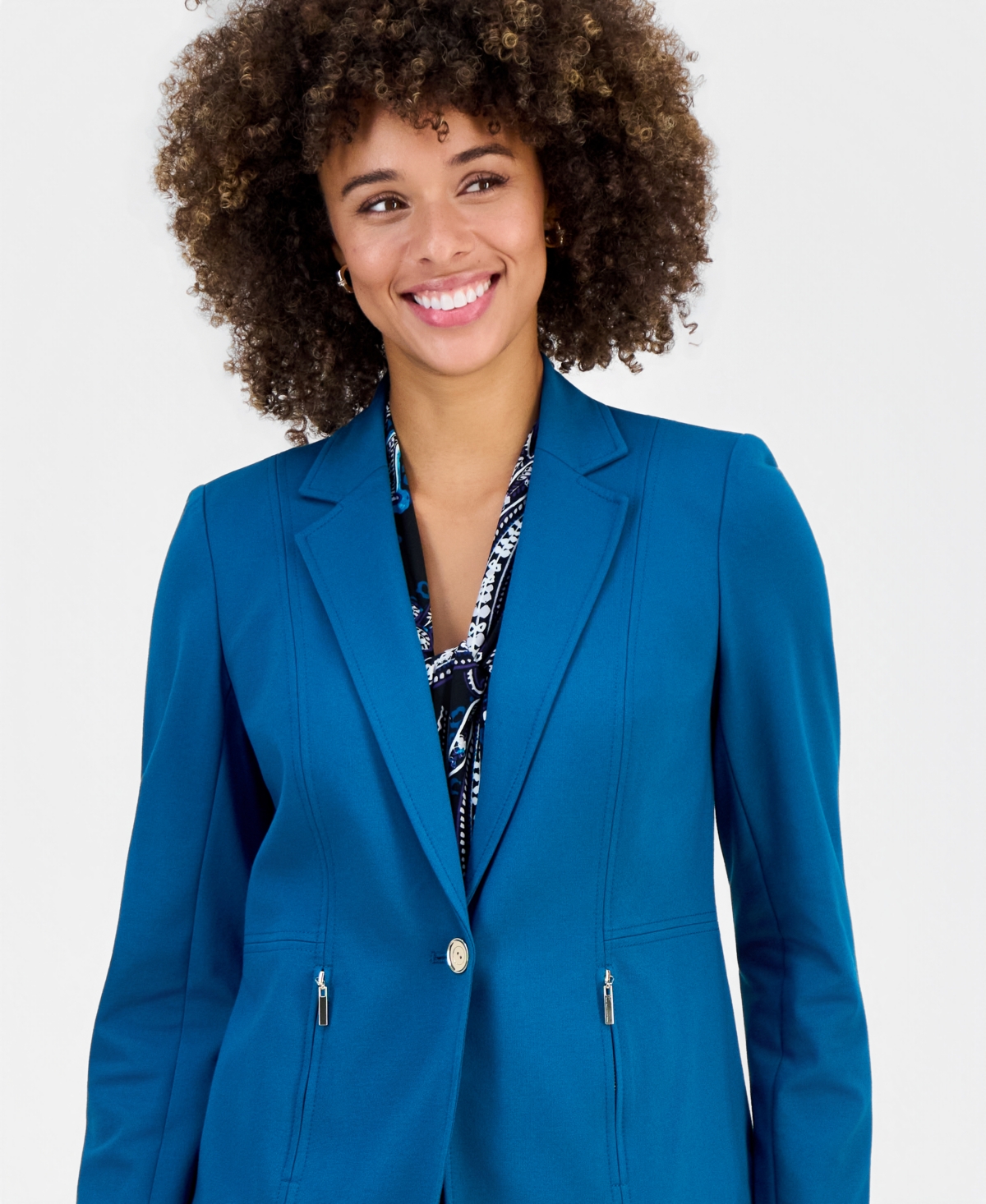 Kasper Petite Notch-Collar One-Button Compression Jacket